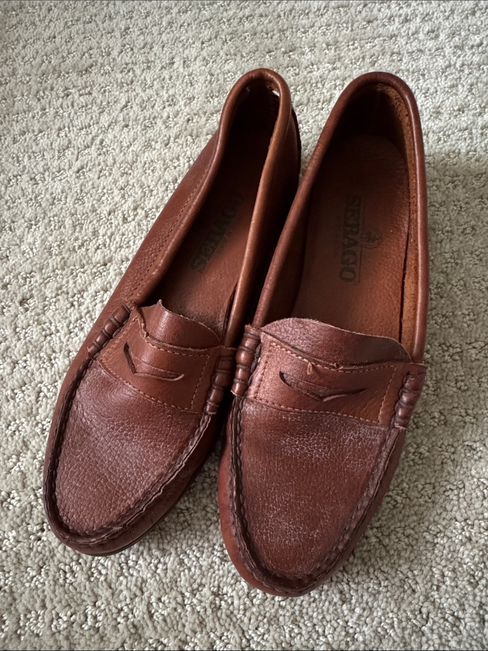 Vintage 90s Sebago Chestnut Brown Leather Penny Loafers | Size 8